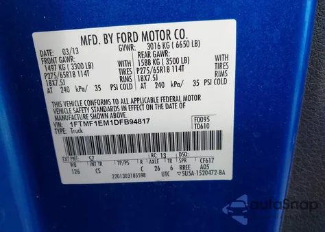 2013 Ford F-150 Stx from USA, damaged, VIN 1FTMF1EM1DFB94817